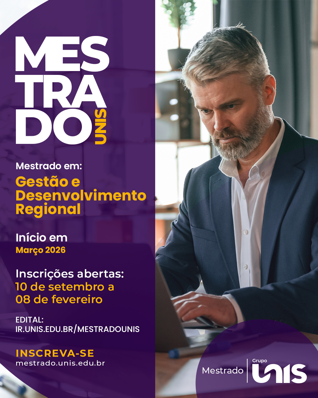 Grupo Unis abre inscrições para o Mestrado em Gestão e Desenvolvimento Regional